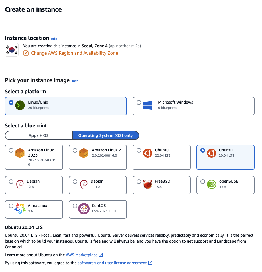 aws lightsail instance select